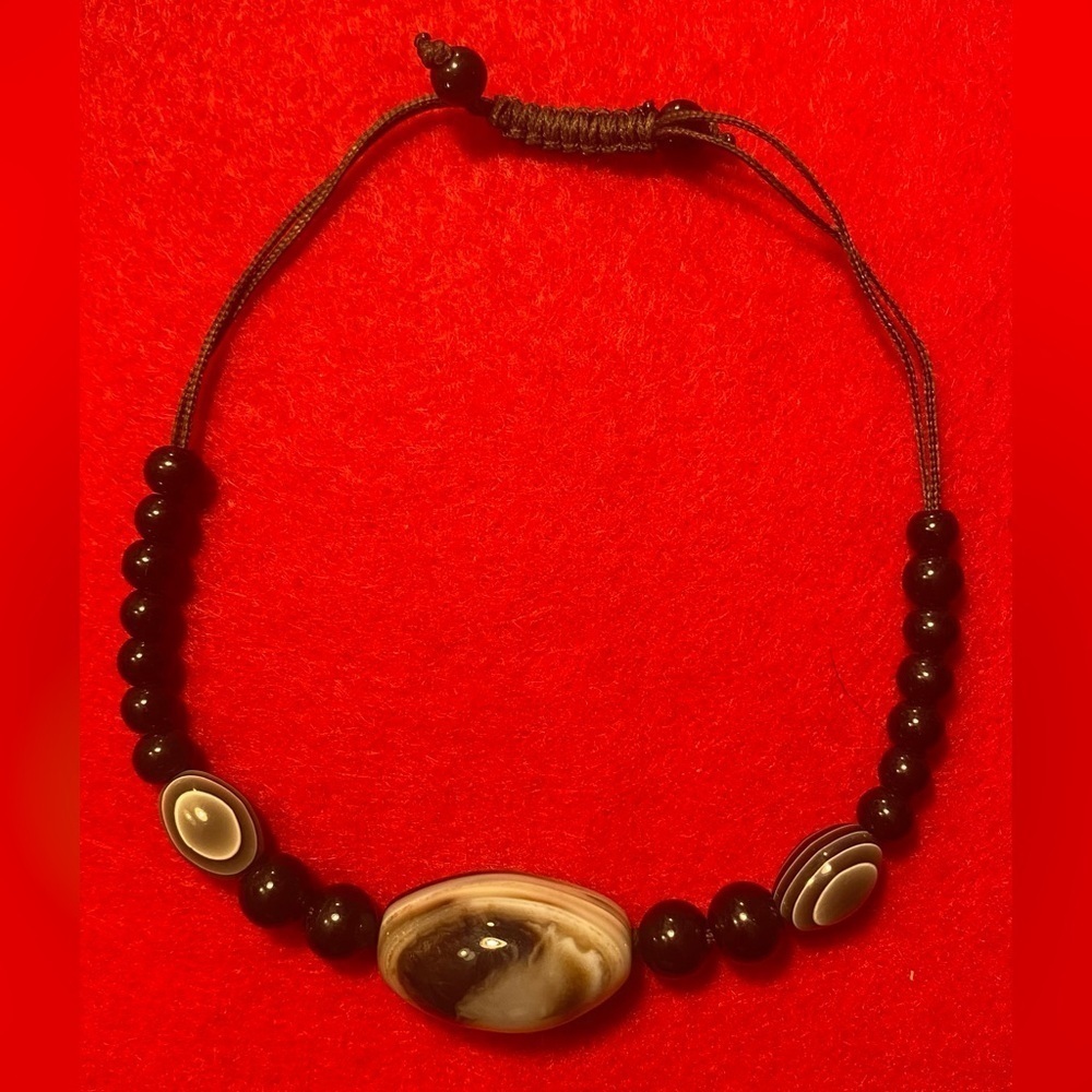 Bracelet Protection One Eye Black Agate Adjustable Vintage - Picture 4 of 6